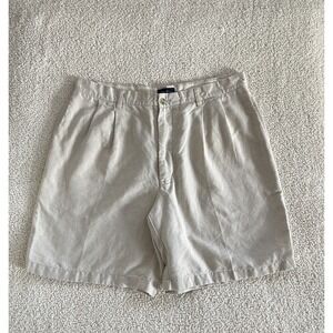 Club Room Linen Blend Pleated Shorts Men's 36 Khaki Beige Classic Casual Rustic